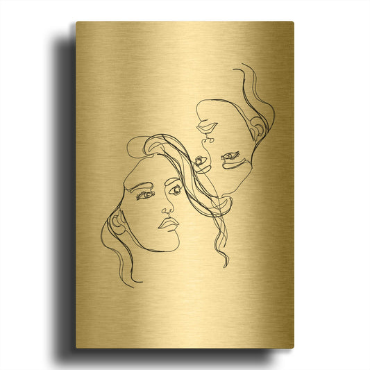 'Linear Gemini Women Portrait' By Sabrina Balbuena Gold Metal Wall Art