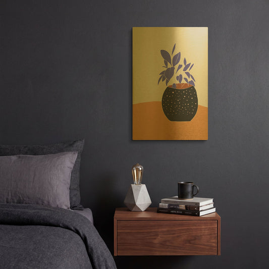'Leaves Plant On A Pot Hot And Cold Trend' By Sabrina Balbuena Gold Metal Wall Art