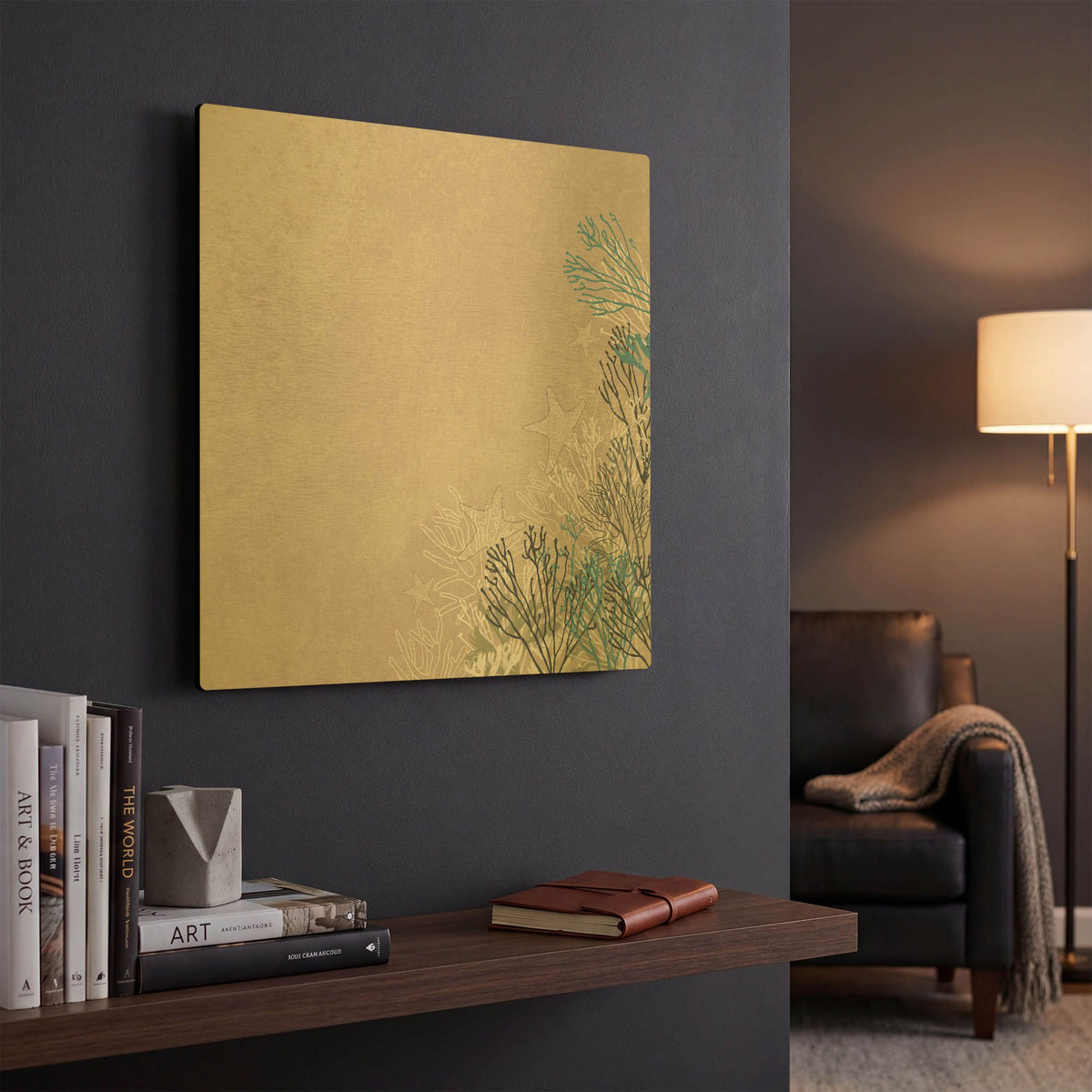 'Surf And Sand Corals 10' By Sabrina Balbuena Gold Metal Wall Art