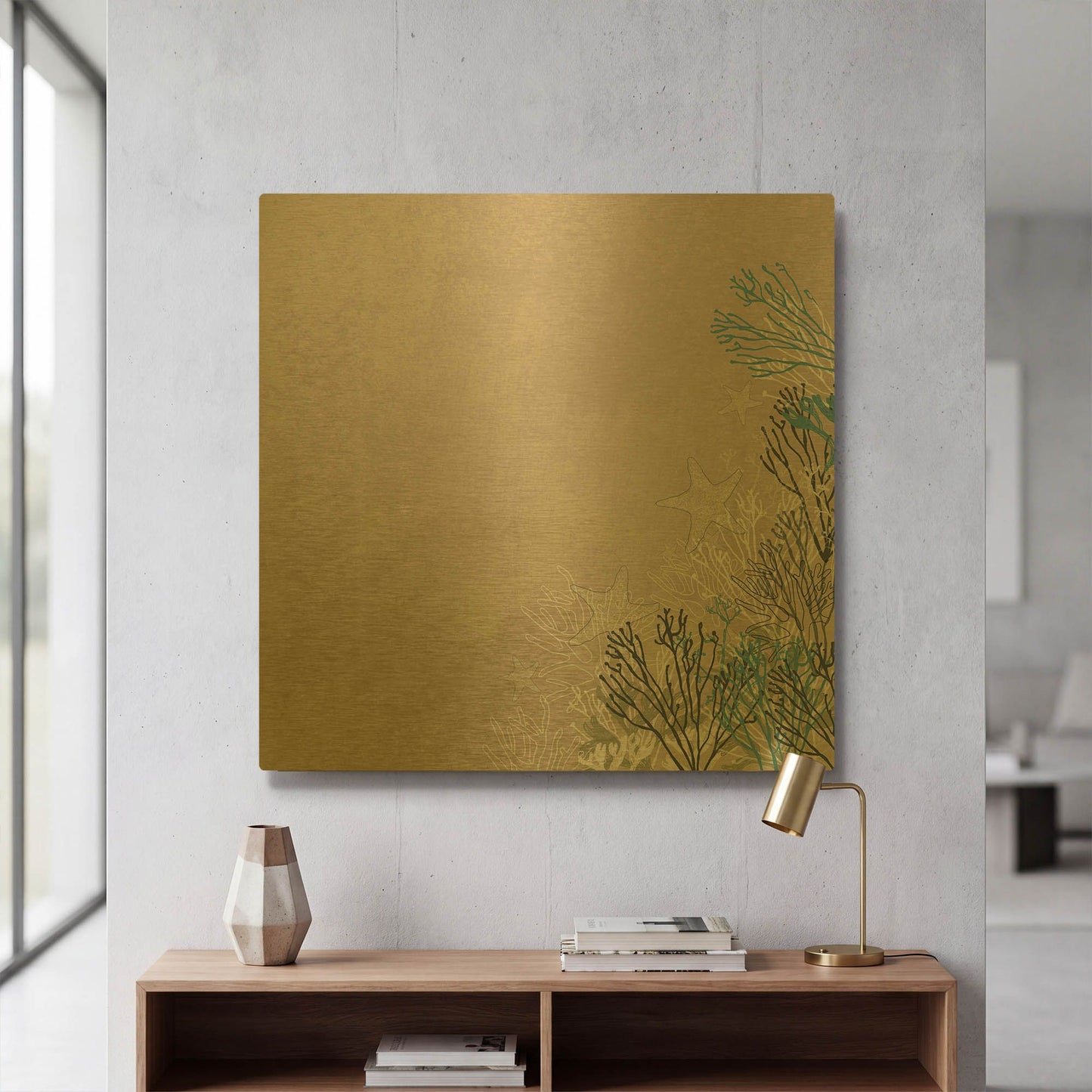 'Surf And Sand Corals 10' By Sabrina Balbuena Gold Metal Wall Art