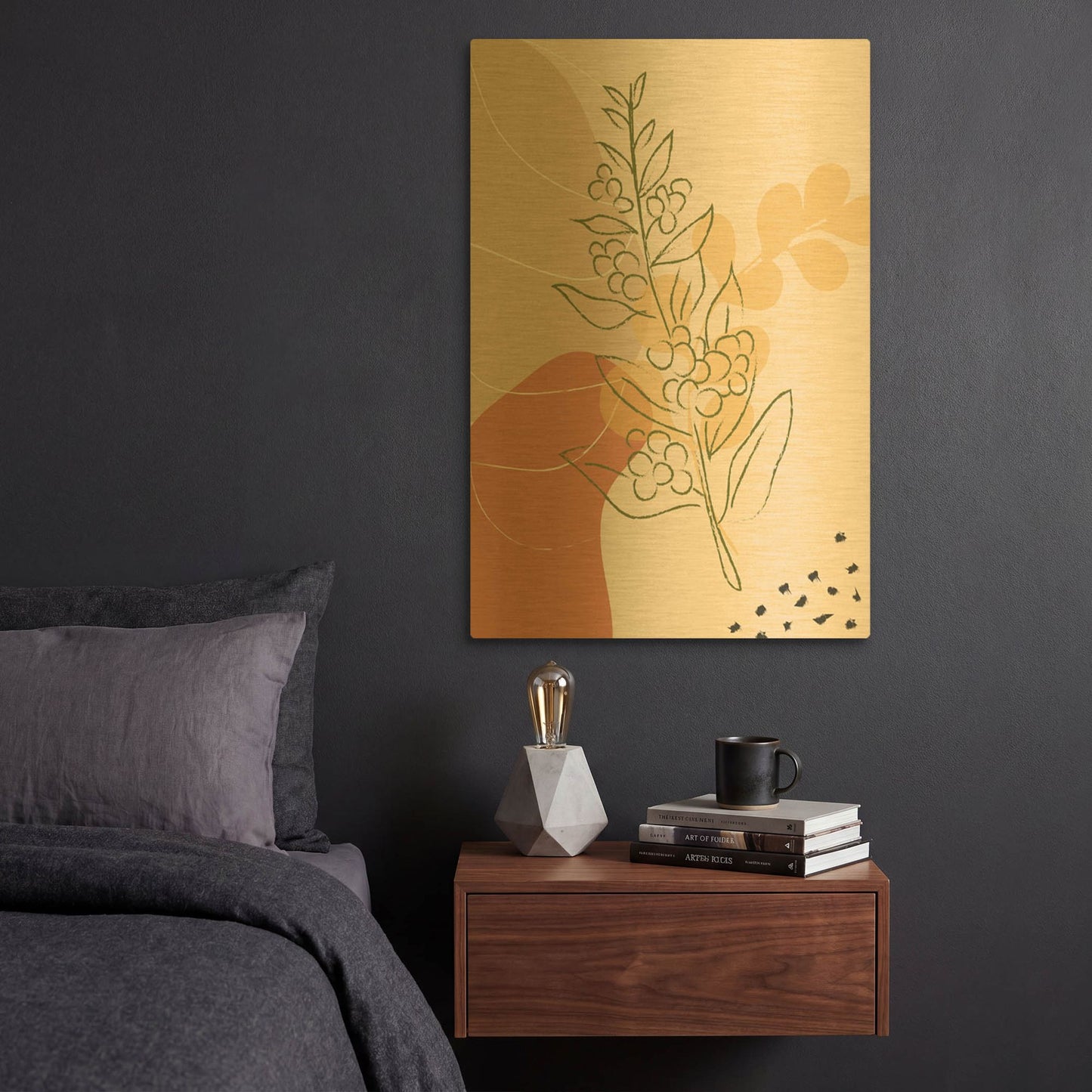 'Coffee Branch Abstract Shapes' By Sabrina Balbuena Gold Metal Wall Art