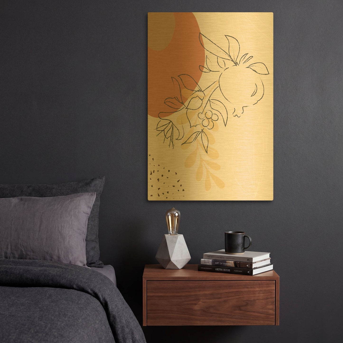 'Tropical Fruit Branch Abstract Shapes' By Sabrina Balbuena Gold Metal Wall Art