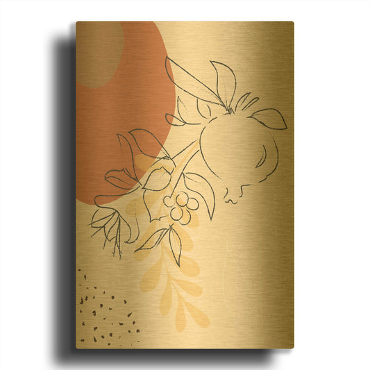 'Tropical Fruit Branch Abstract Shapes' By Sabrina Balbuena Gold Metal Wall Art