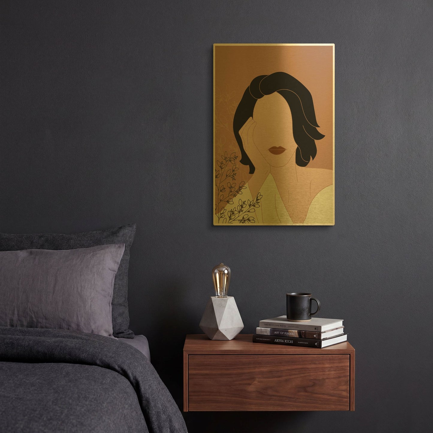 'Simple Woman Portrait' By Sabrina Balbuena Gold Metal Wall Art