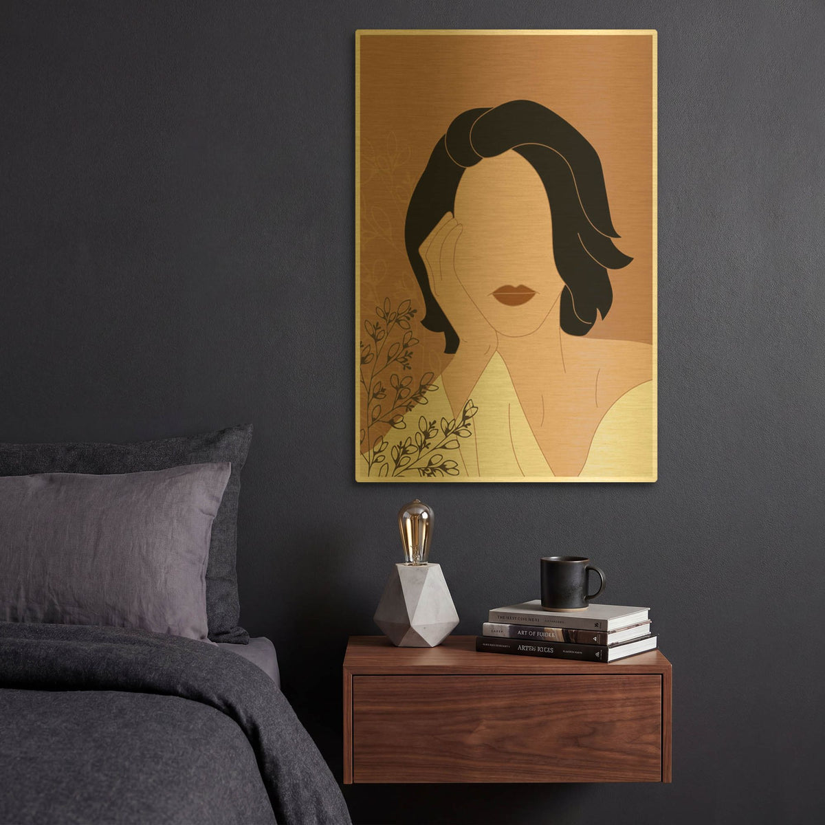 'Simple Woman Portrait' By Sabrina Balbuena Gold Metal Wall Art
