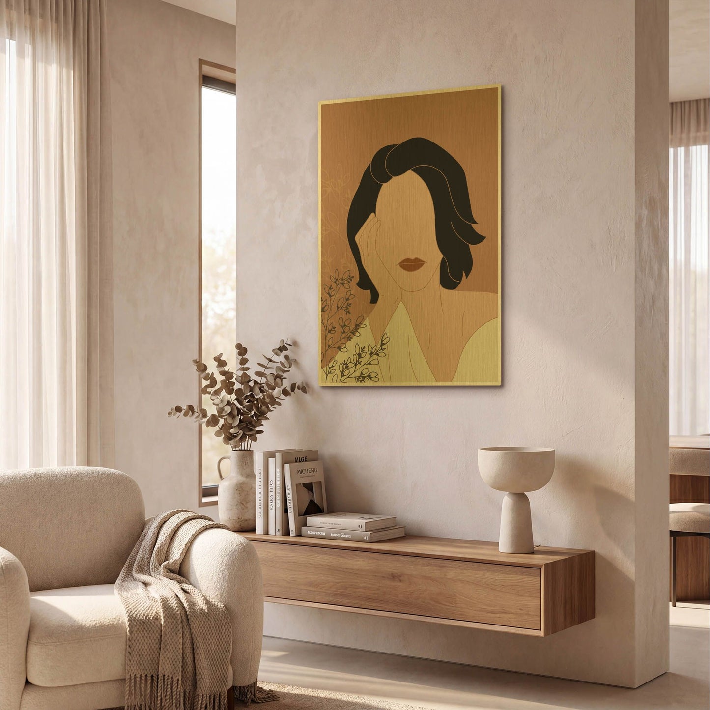'Simple Woman Portrait' By Sabrina Balbuena Gold Metal Wall Art