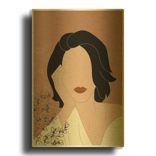 'Simple Woman Portrait' By Sabrina Balbuena Gold Metal Wall Art