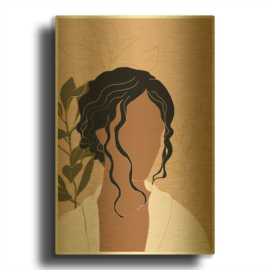 'Simple Woman Tropical Portrait' By Sabrina Balbuena Gold Metal Wall Art