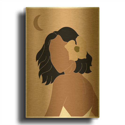 'Hawaiian Simple Woman Portrait' By Sabrina Balbuena Gold Metal Wall Art