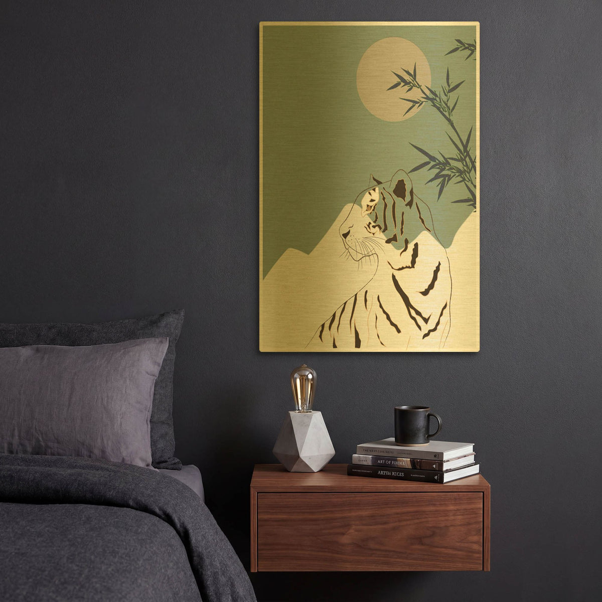 'Japanese Art White Tiger' By Sabrina Balbuena Gold Metal Wall Art