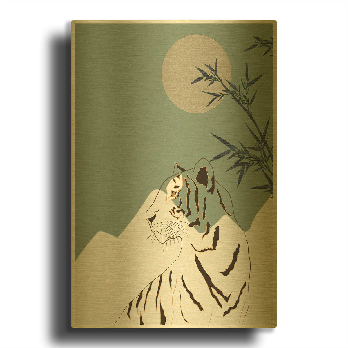 'Japanese Art White Tiger' By Sabrina Balbuena Gold Metal Wall Art