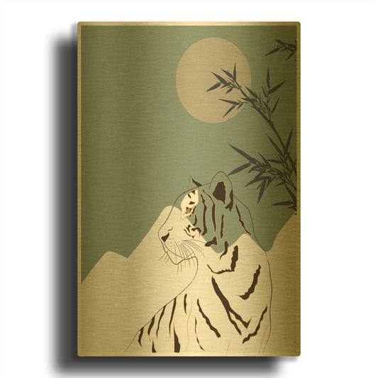 'Japanese Art White Tiger' By Sabrina Balbuena Gold Metal Wall Art