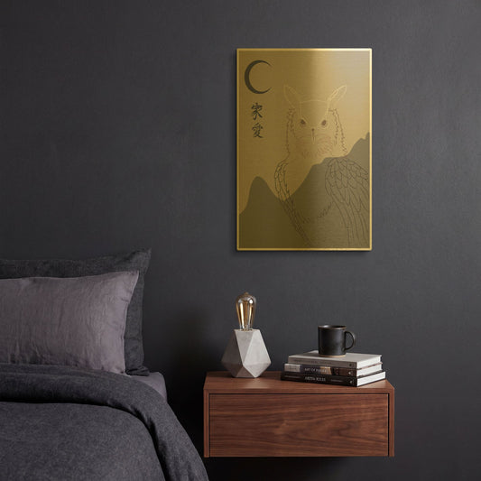 'Japanese Art Owl In The Night' By Sabrina Balbuena Gold Metal Wall Art