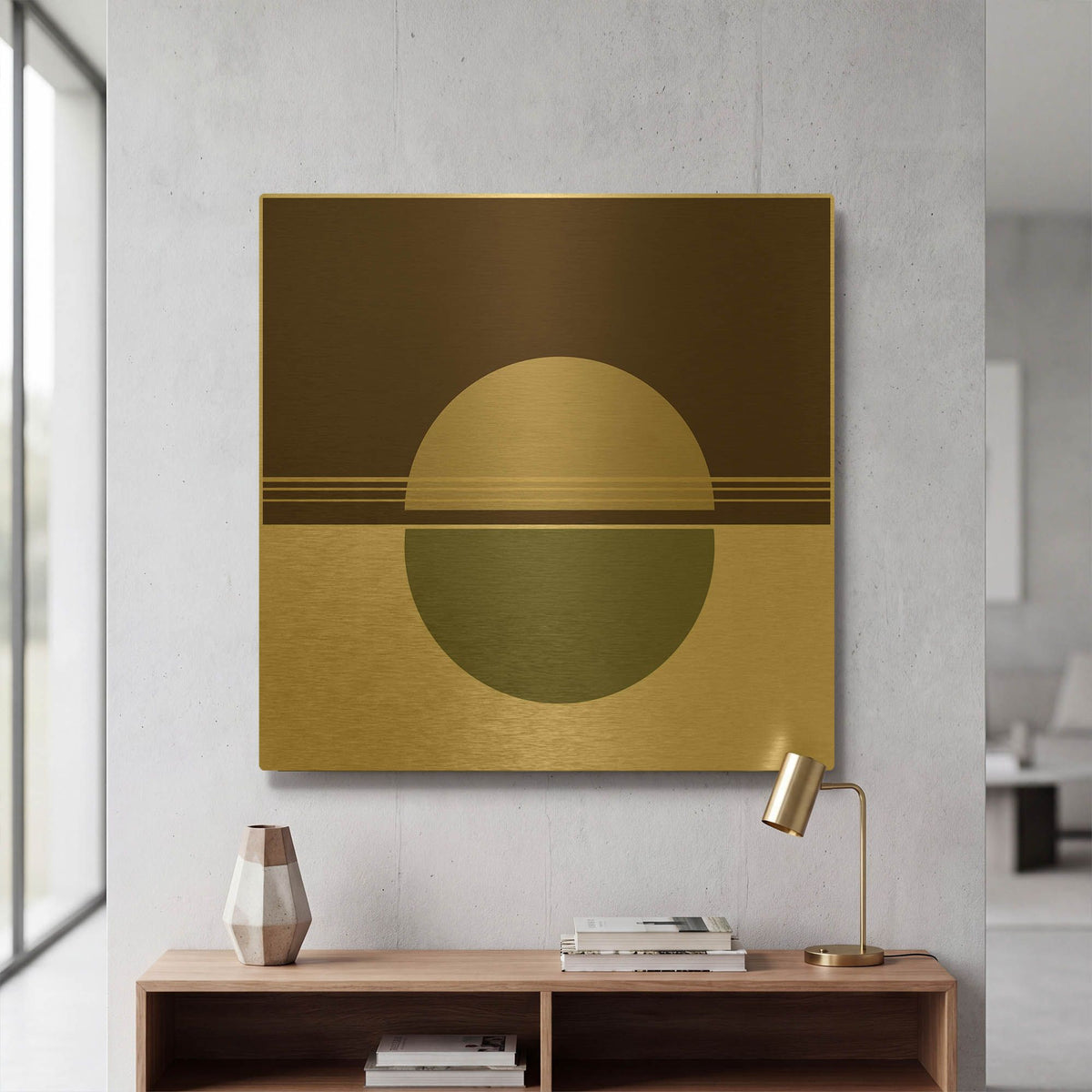 'Green Circle-Sunset' By Sabrina Balbuena Gold Metal Wall Art