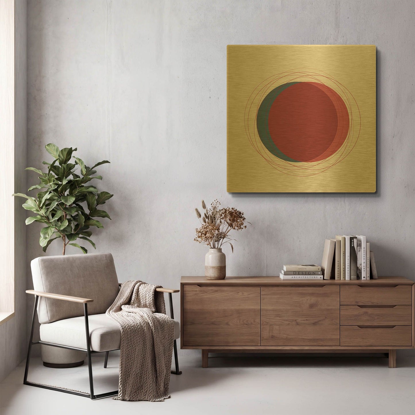 'Red And Blue Circles-Eclipse' By Sabrina Balbuena Gold Metal Wall Art