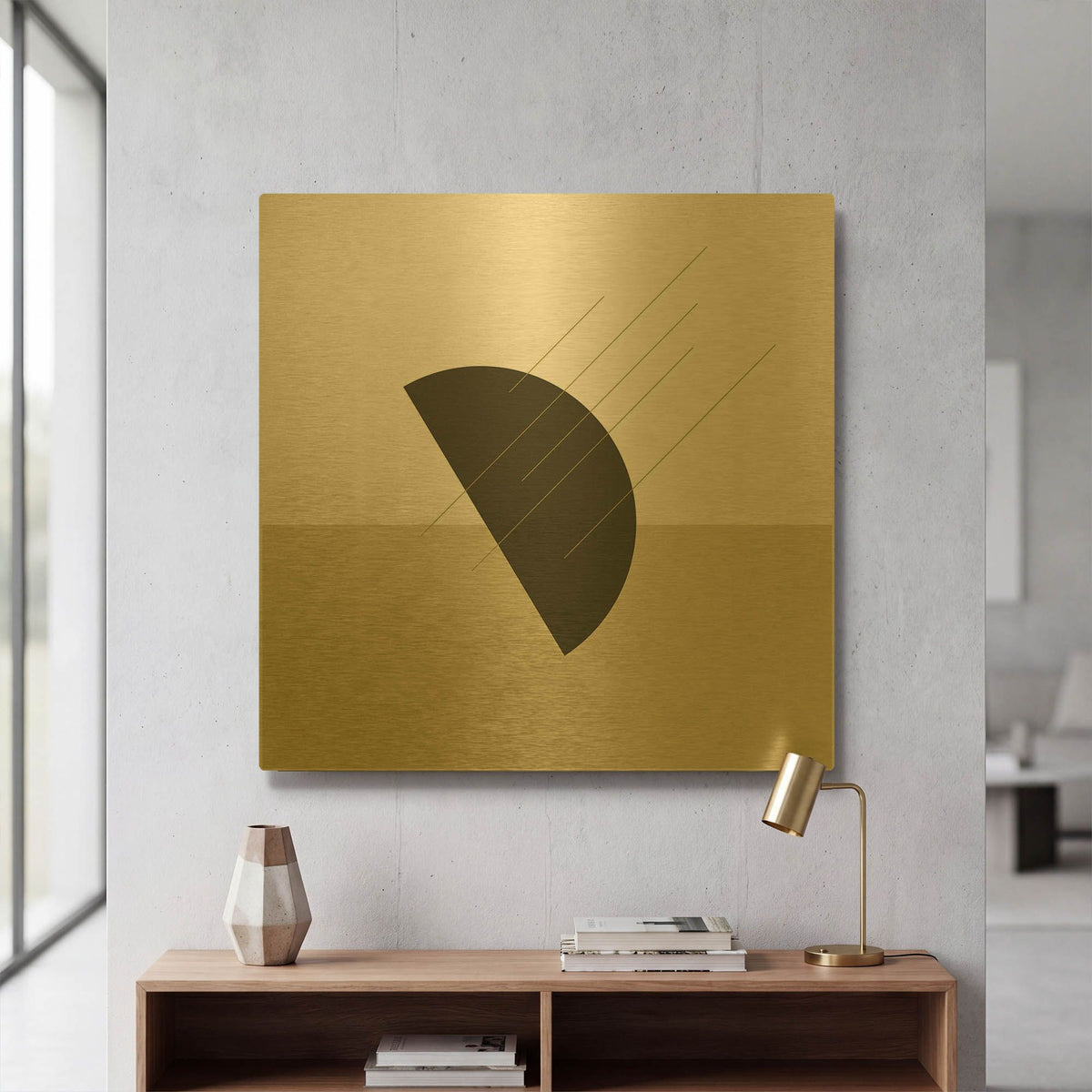 'Semi Circle-Ray Of Sunshine Green' By Sabrina Balbuena Gold Metal Wall Art