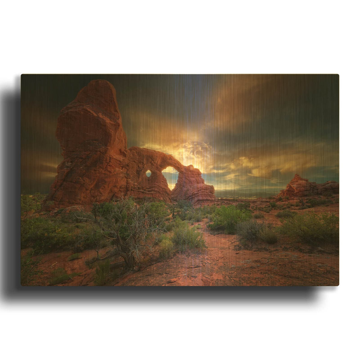 'Sunset Through Turret Arch' By Rick Berk Gold Metal Wall Art