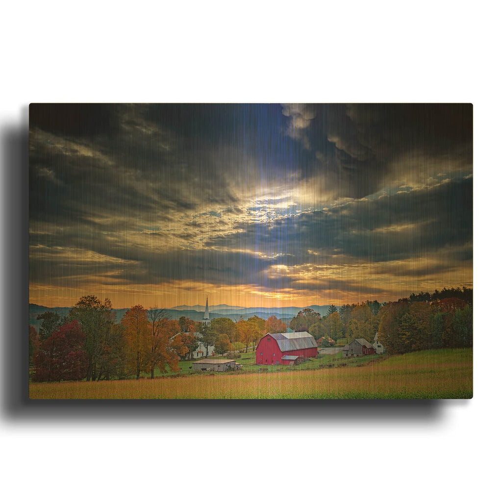 'October Sky in Peacham Vermont' By Rick Berk Gold Metal Wall Art