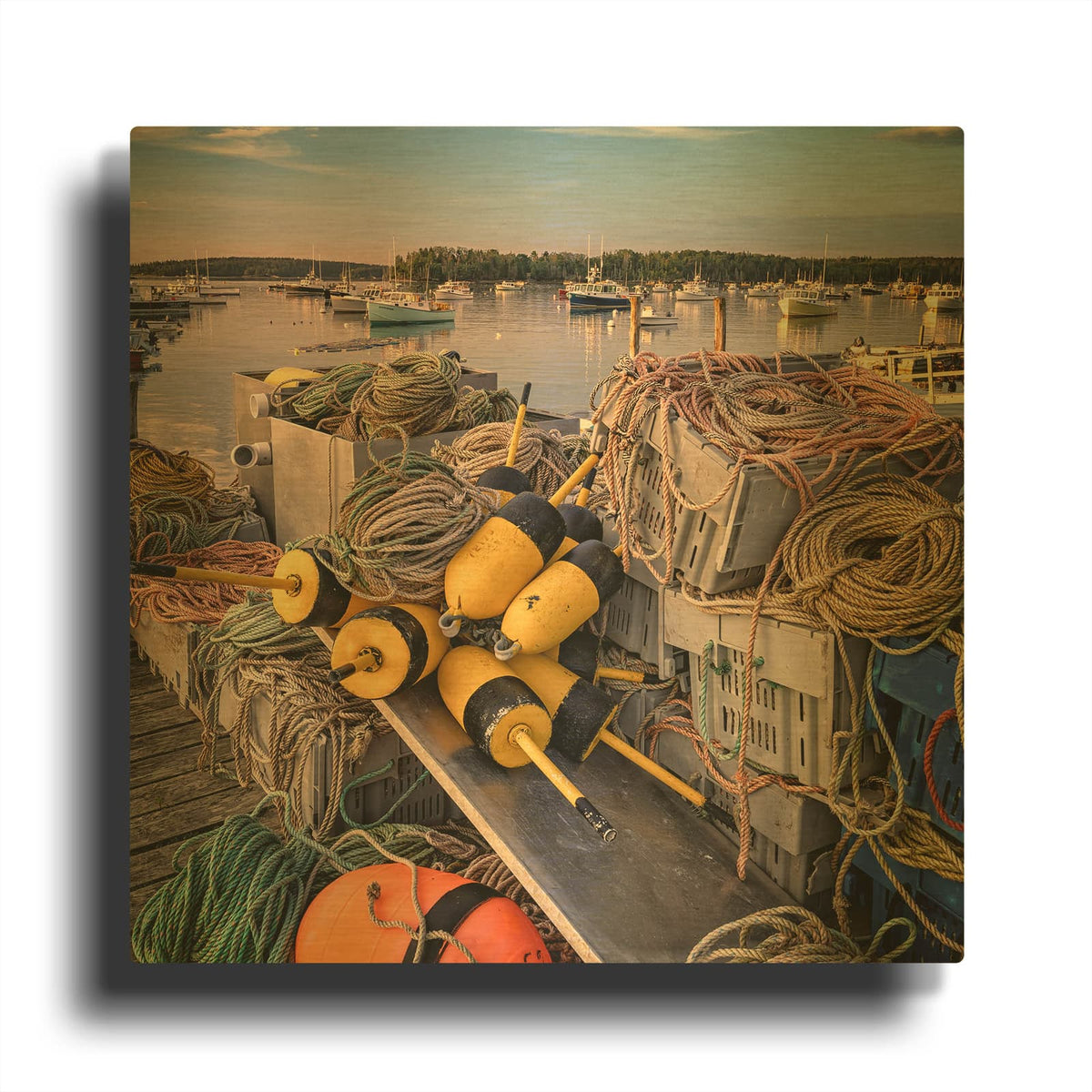 'Summer Sunday in the Harbor SQ' By Rick Berk Gold Metal Wall Art