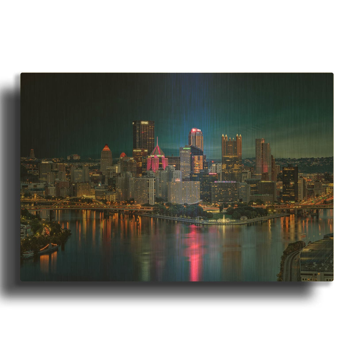 'Pittsburgh Twilight' By Rick Berk Gold Metal Wall Art