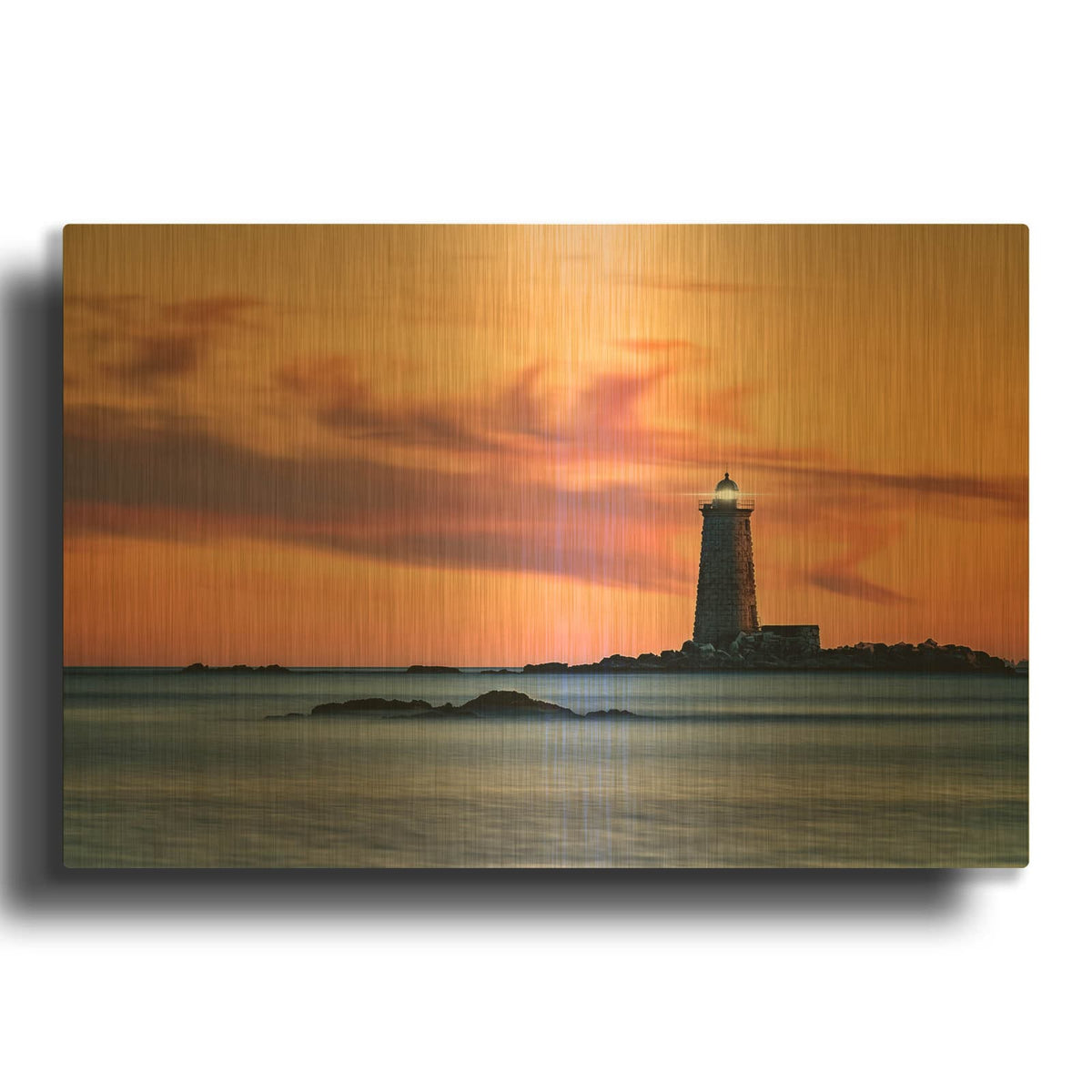 'Whaleback Lighthouse' By Rick Berk Gold Metal Wall Art