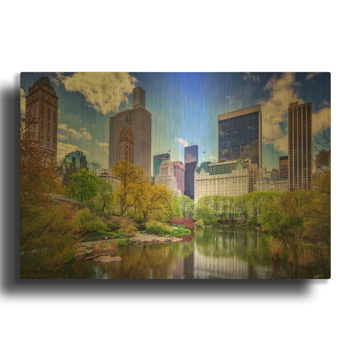 'Central Park South from Gapstow Bridge' By Rick Berk Gold Metal Wall Art