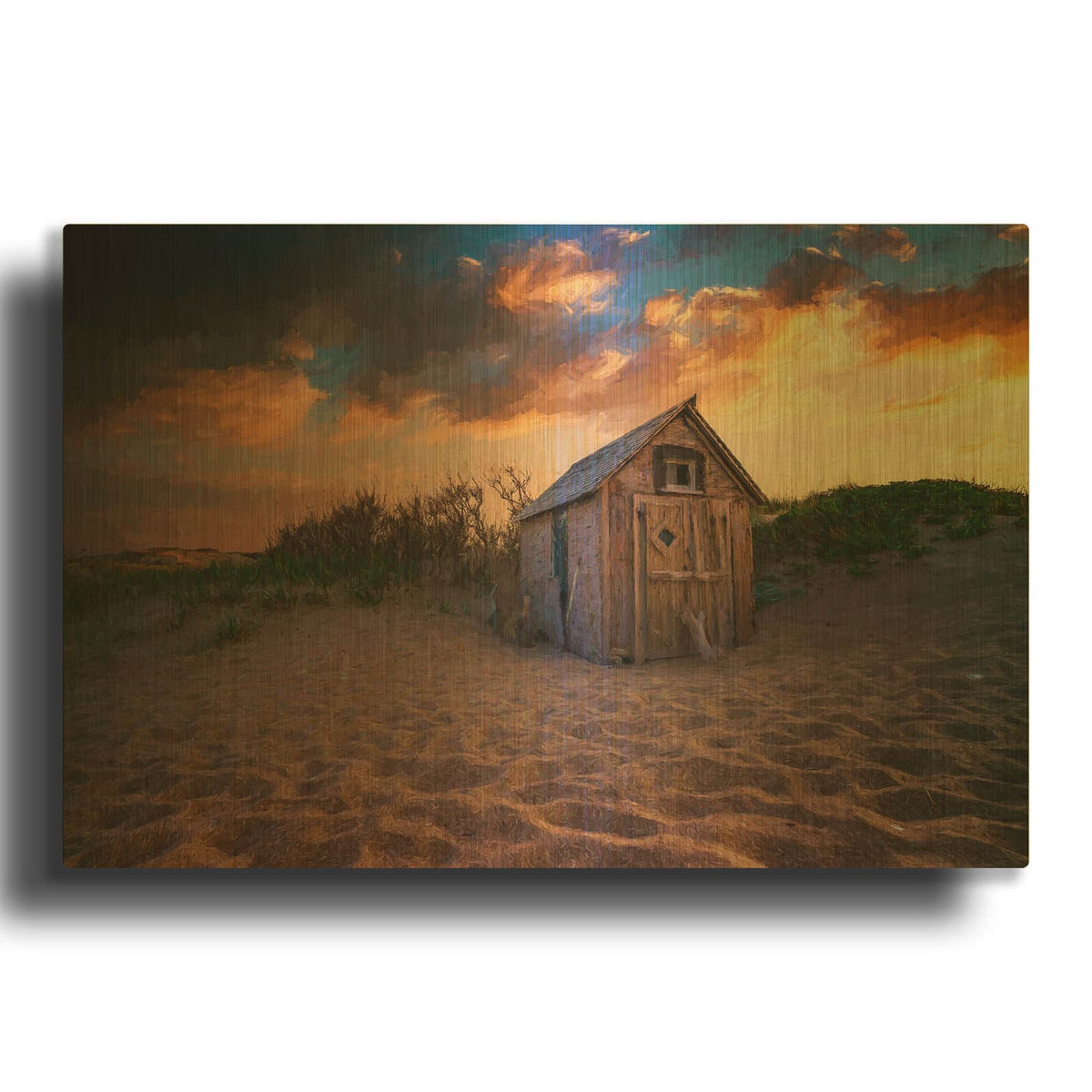 'The Dune Shack III Oil Painting' By Rick Berk Gold Metal Wall Art