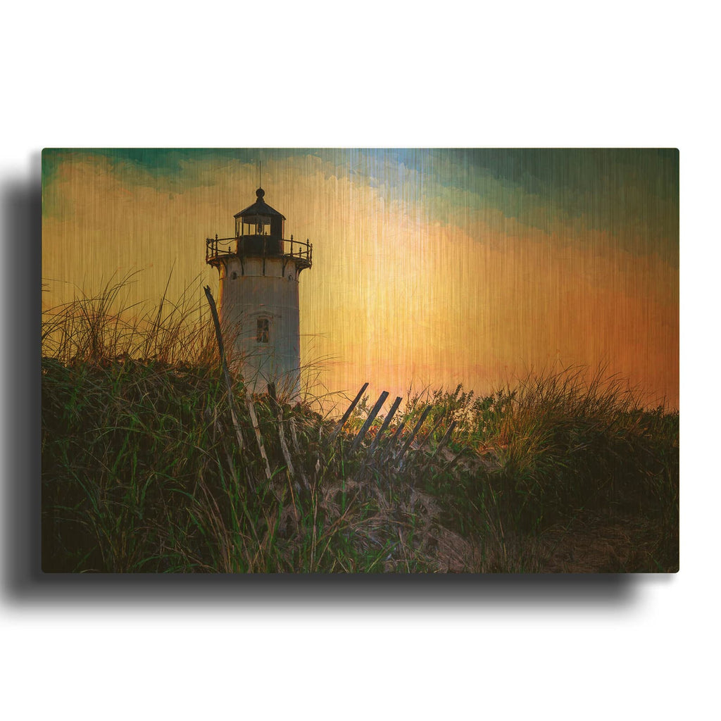 'Race Point Lighthouse Oil Painting' By Rick Berk Gold Metal Wall Art