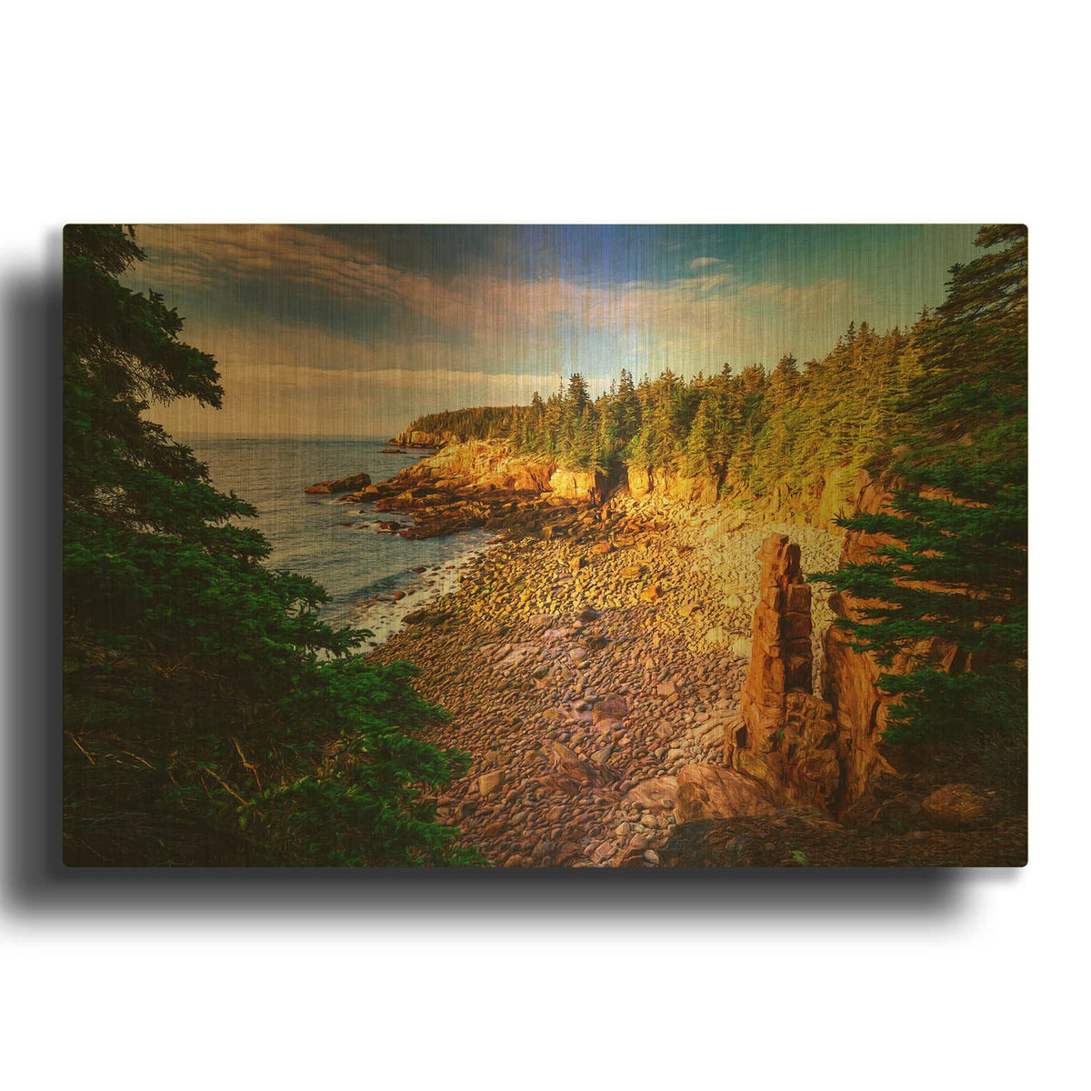 'Monument Cove Morning Oil Painting' By Rick Berk Gold Metal Wall Art