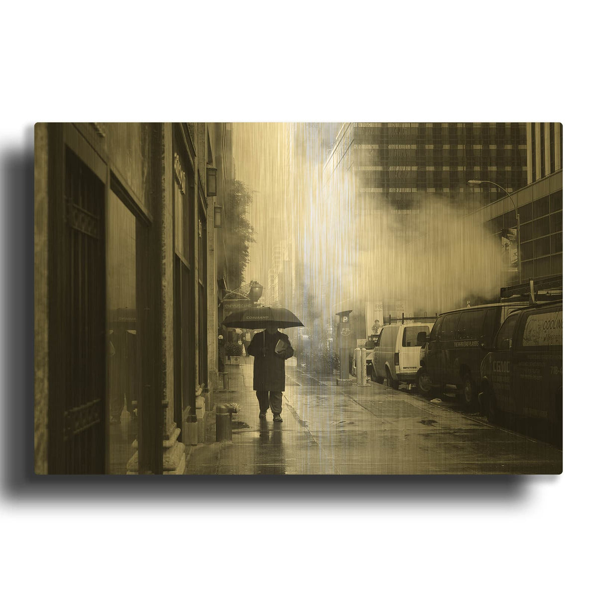 'NYC Rain' By Nina Papiorek Gold Metal Wall Art