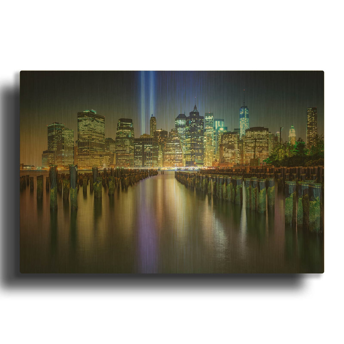 'NYC Tribute Lights' By Rick Berk Gold Metal Wall Art