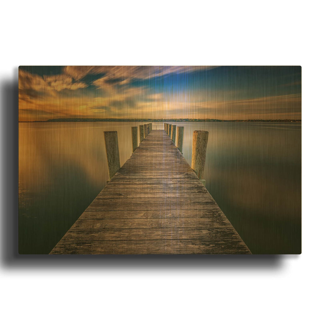 'Sunrise on the Dock by the Peconic River' By Rick Berk Gold Metal Wall Art