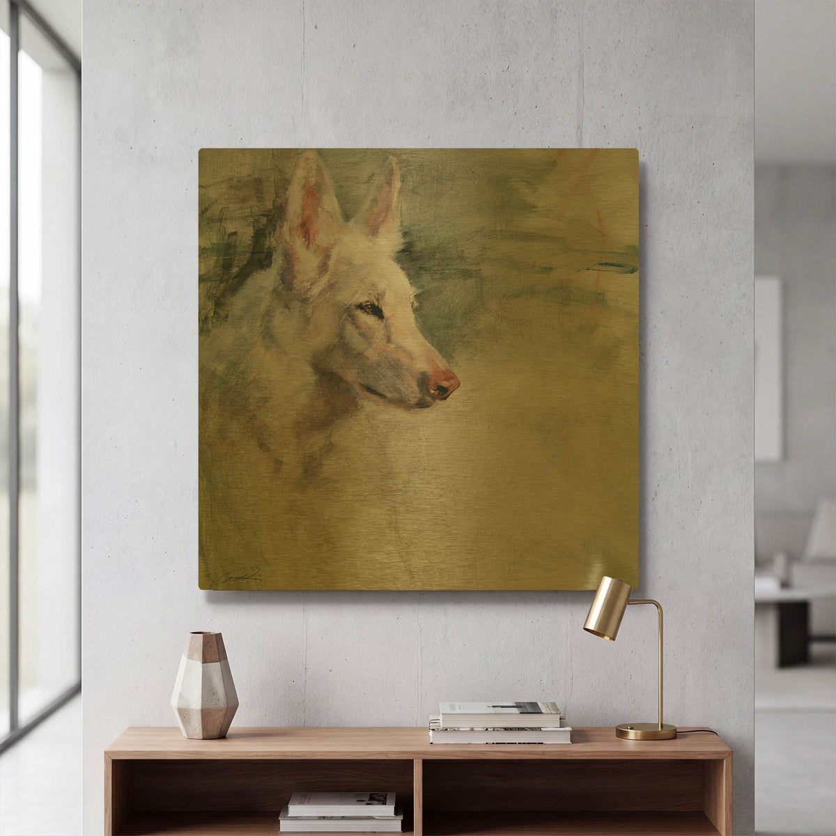 'White Shepherd Wonder' By Robert Campbell Gold Metal Wall Art