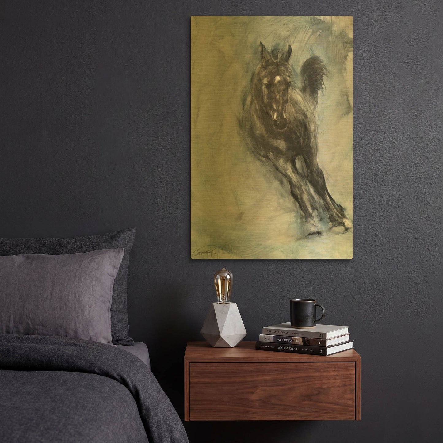 'Horse Frolicking' By Robert Campbell Gold Metal Wall Art