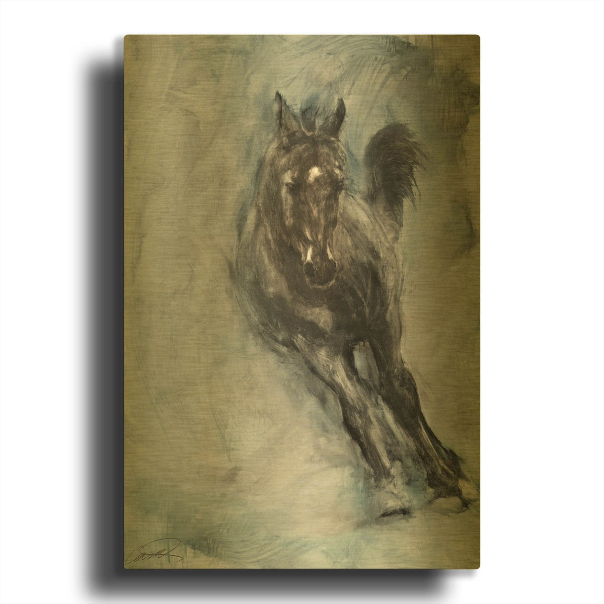 'Horse Frolicking' By Robert Campbell Gold Metal Wall Art