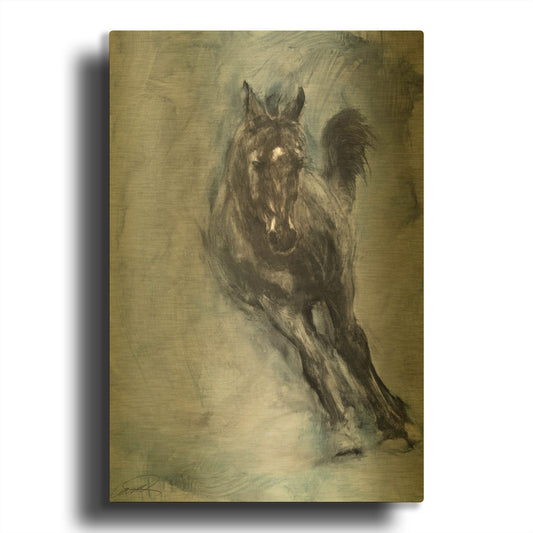 'Horse Frolicking' By Robert Campbell Gold Metal Wall Art