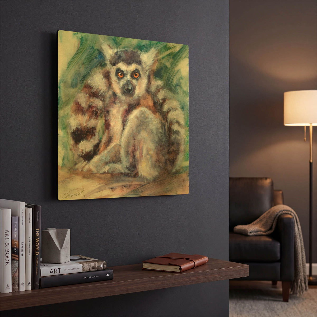 'Ring Tailed Lemur' By Robert Campbell Gold Metal Wall Art