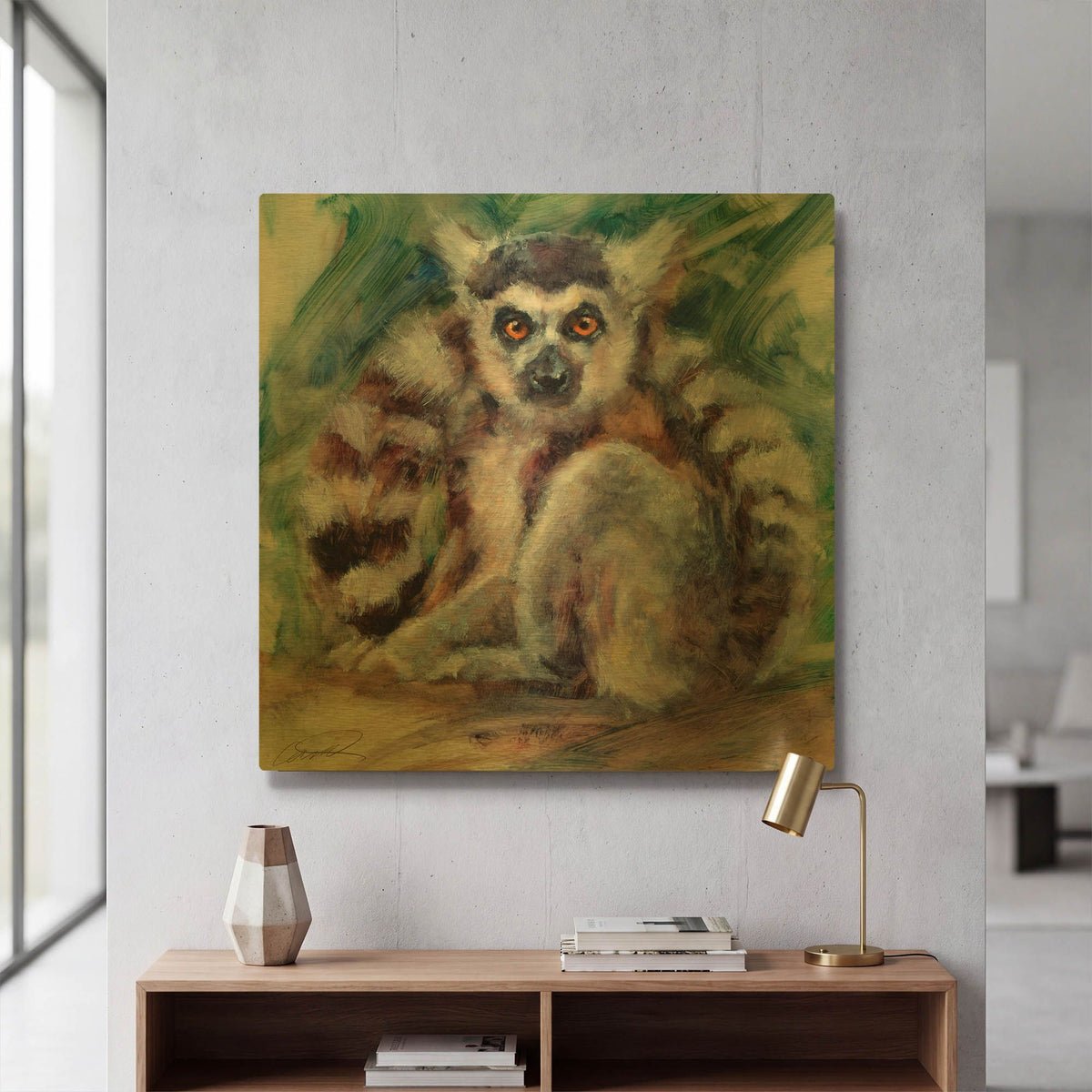 'Ring Tailed Lemur' By Robert Campbell Gold Metal Wall Art