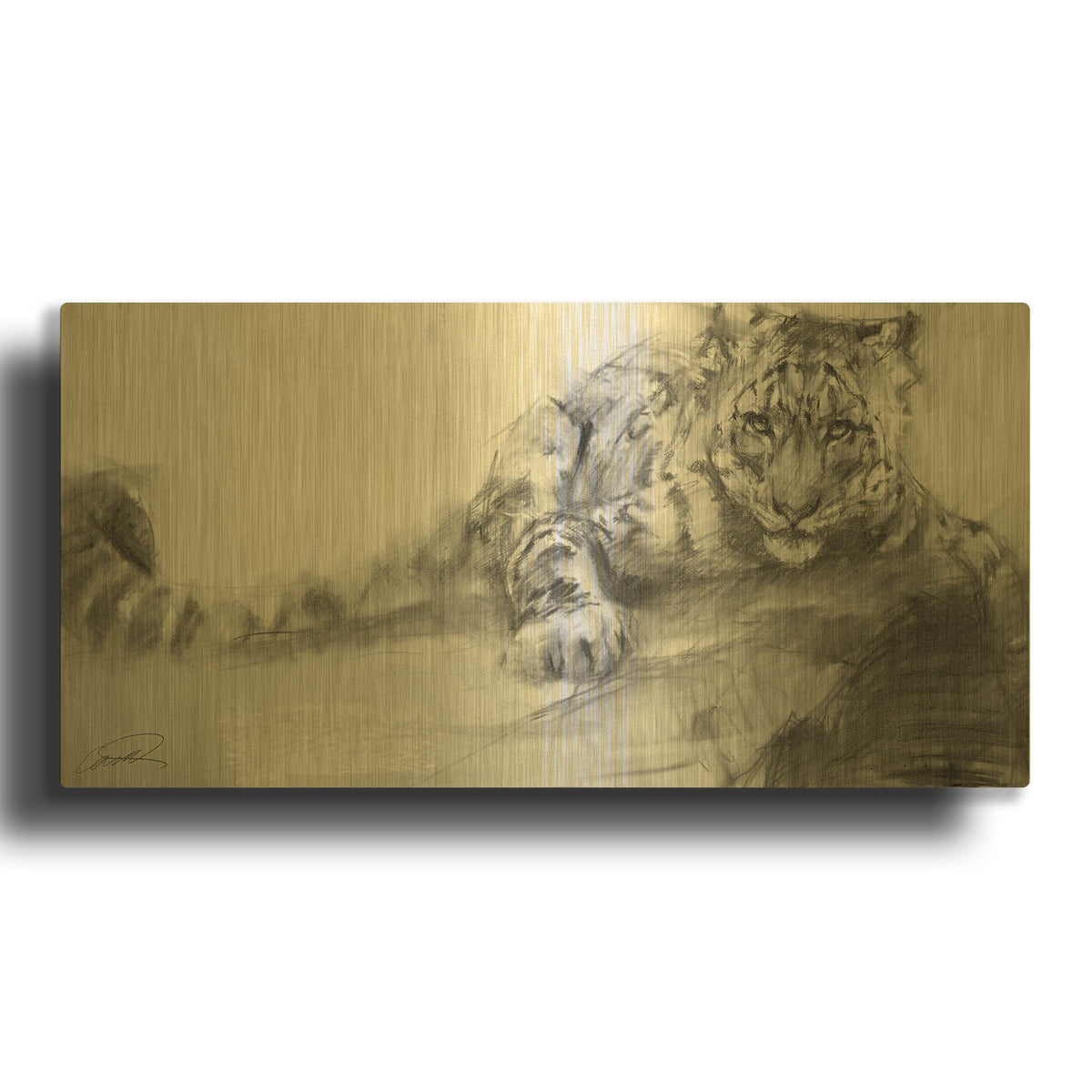 'Snow Leopard reclining sketch' By Robert Campbell Gold Metal Wall Art