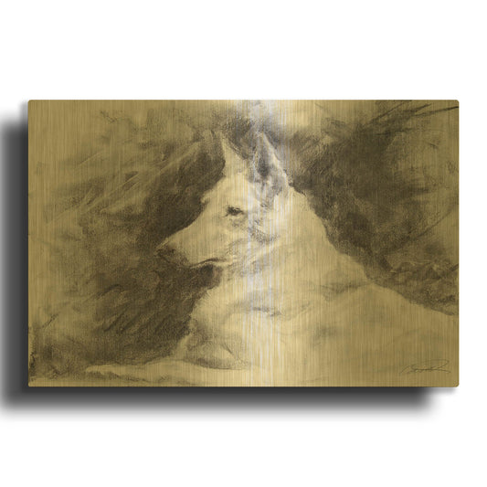 'White Shepherd in Grey' By Robert Campbell Gold Metal Wall Art