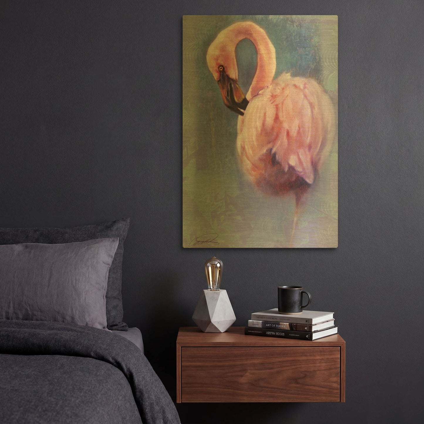 'Pretty in Pink Flamingo' By Robert Campbell Gold Metal Wall Art