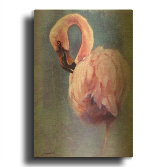 'Pretty in Pink Flamingo' By Robert Campbell Gold Metal Wall Art