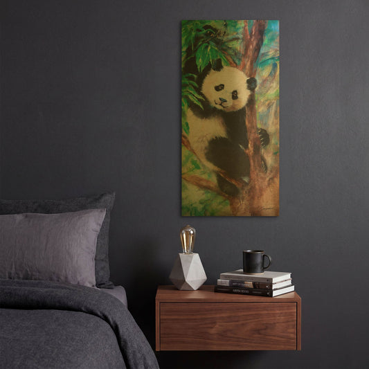 'Panda Playtime' By Robert Campbell Gold Metal Wall Art