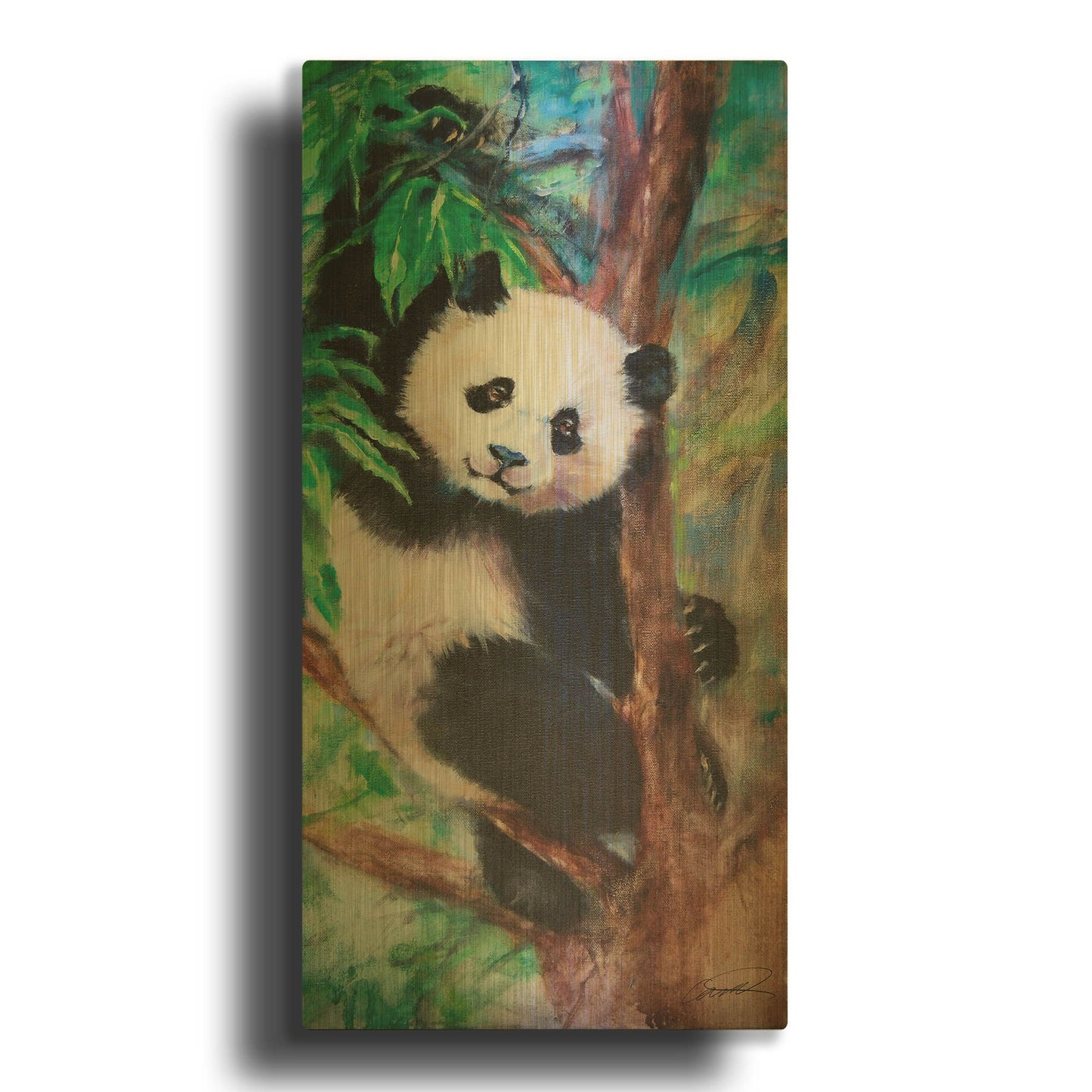 'Panda Playtime' By Robert Campbell Gold Metal Wall Art