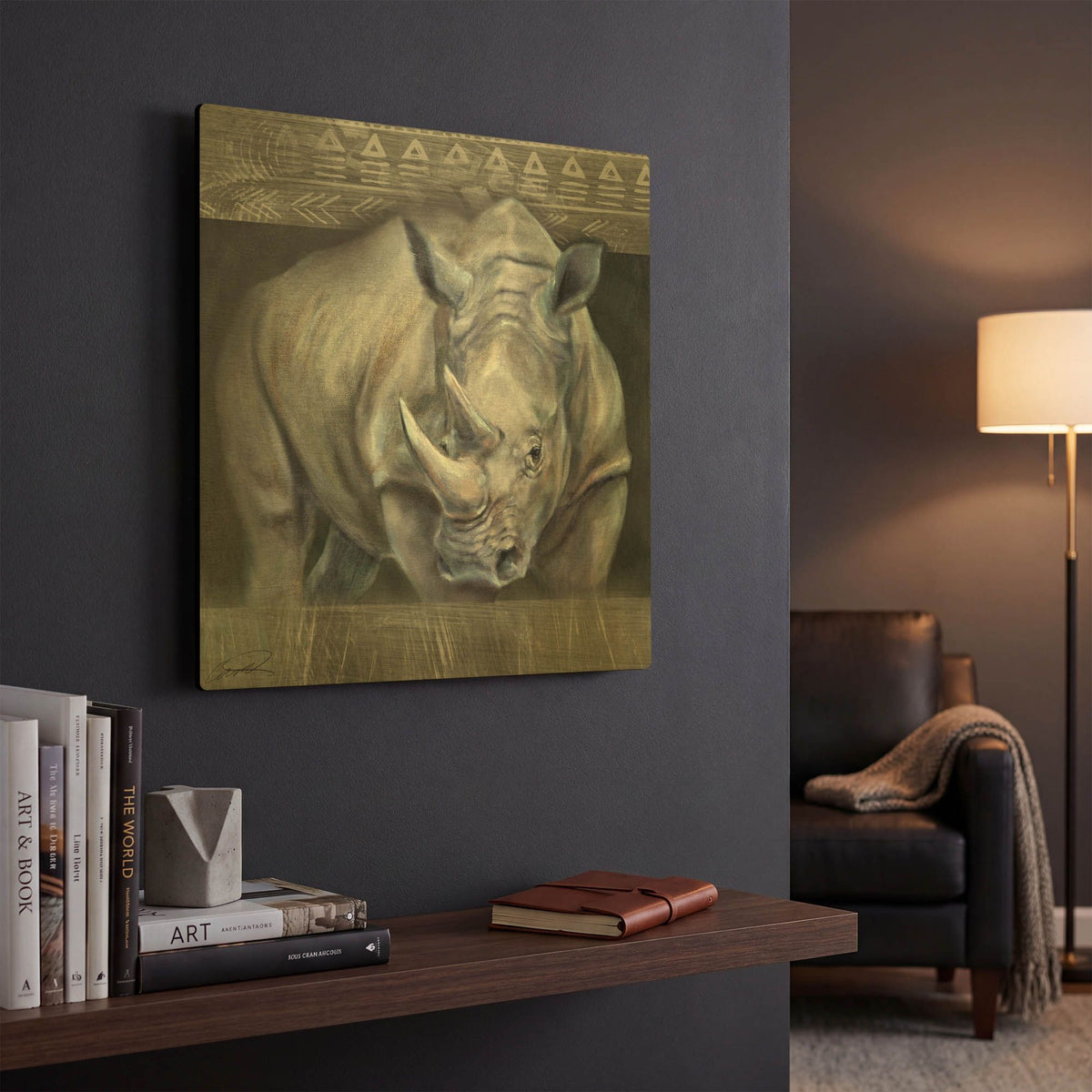 'Gatekeeper Rhino' By Robert Campbell Gold Metal Wall Art