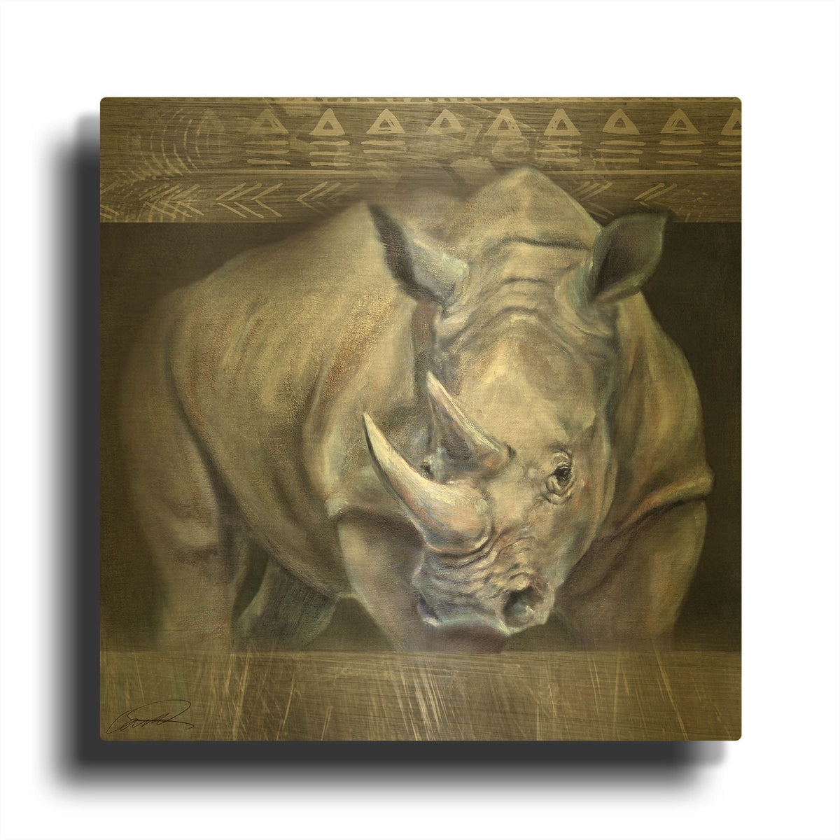 'Gatekeeper Rhino' By Robert Campbell Gold Metal Wall Art