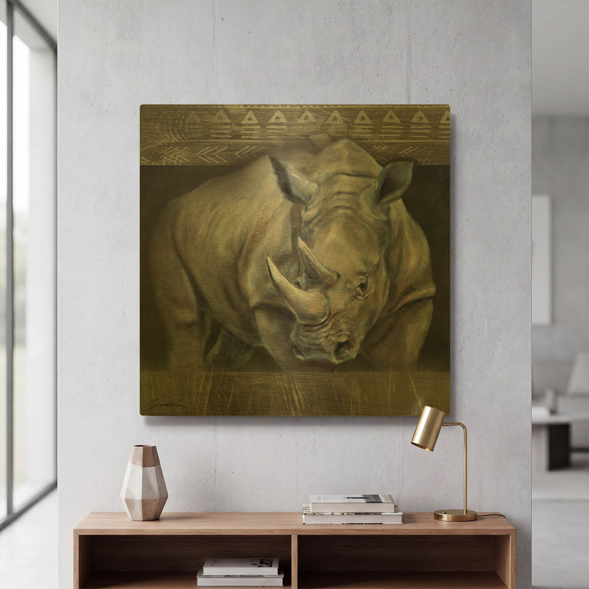 'Gatekeeper Rhino' By Robert Campbell Gold Metal Wall Art
