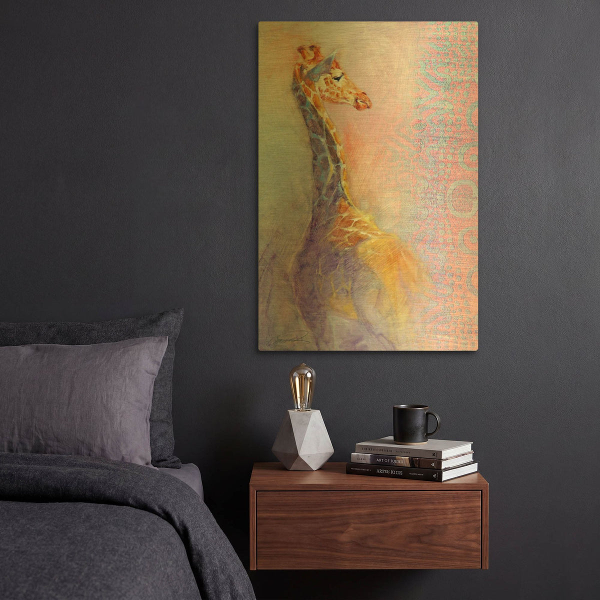 'The Lookout Giraffe' By Robert Campbell Gold Metal Wall Art
