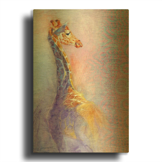 'The Lookout Giraffe' By Robert Campbell Gold Metal Wall Art