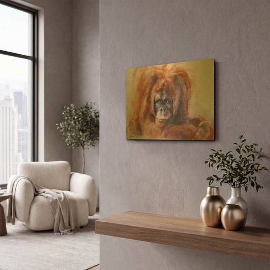 'The Daydreamer Orangutan' By Robert Campbell Gold Metal Wall Art